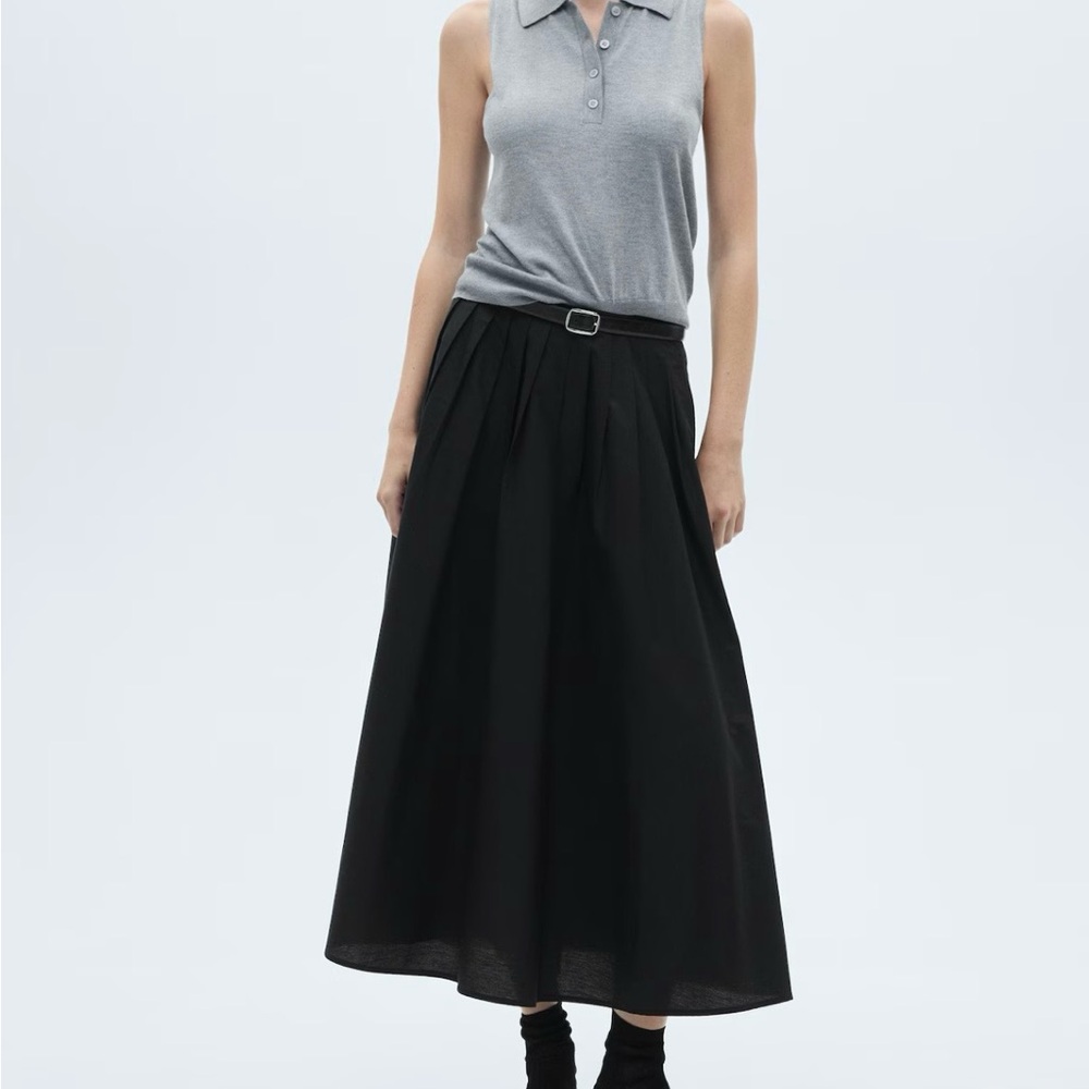 Mango black cotton poplin maxi skirt in size 8